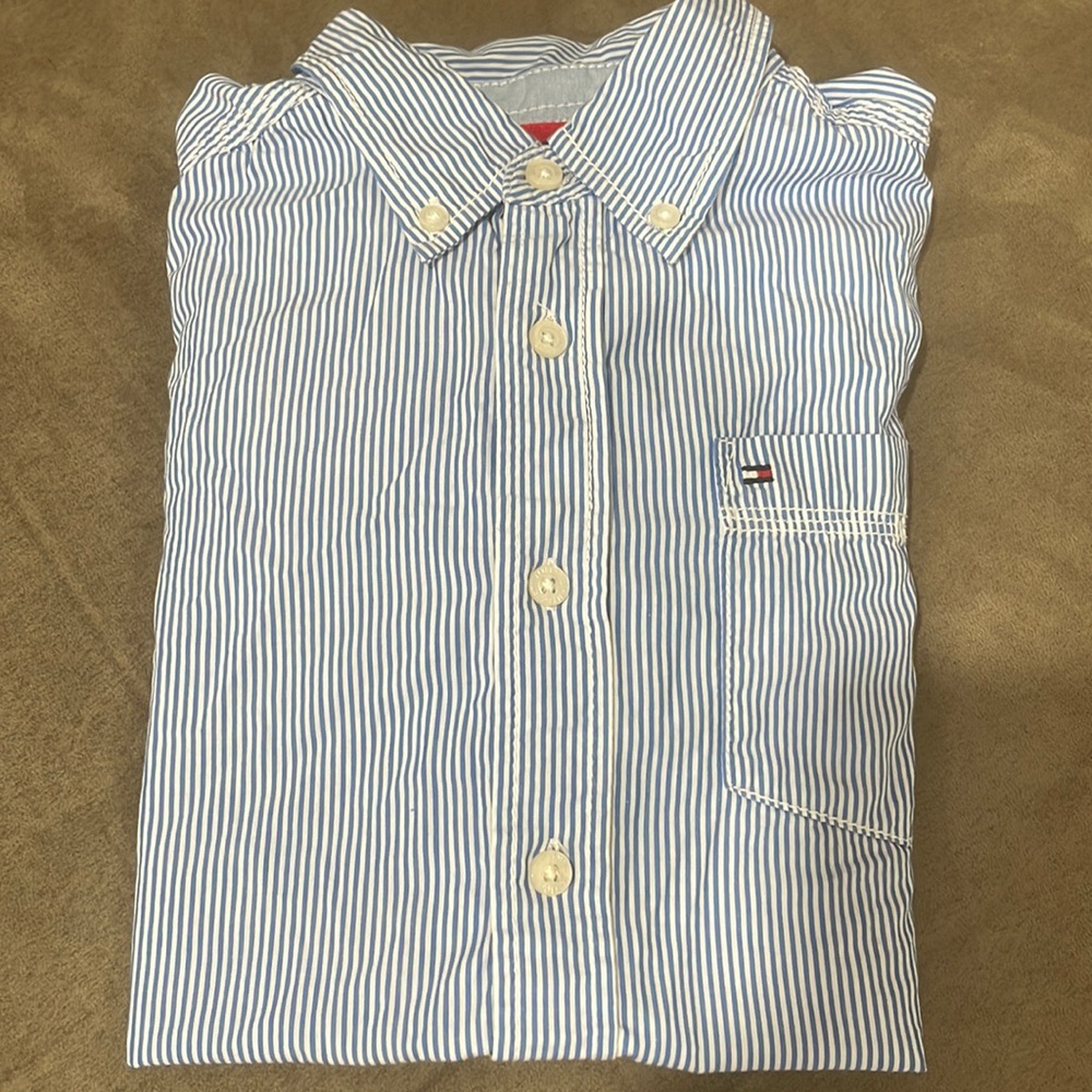Tommy Hilfiger Button down dress pin stripe shirt size M 12/14